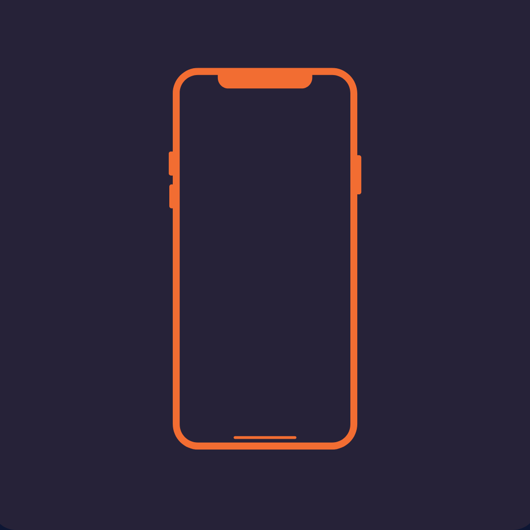 Orange outline of a smartphone with notch on a dark blue background.
