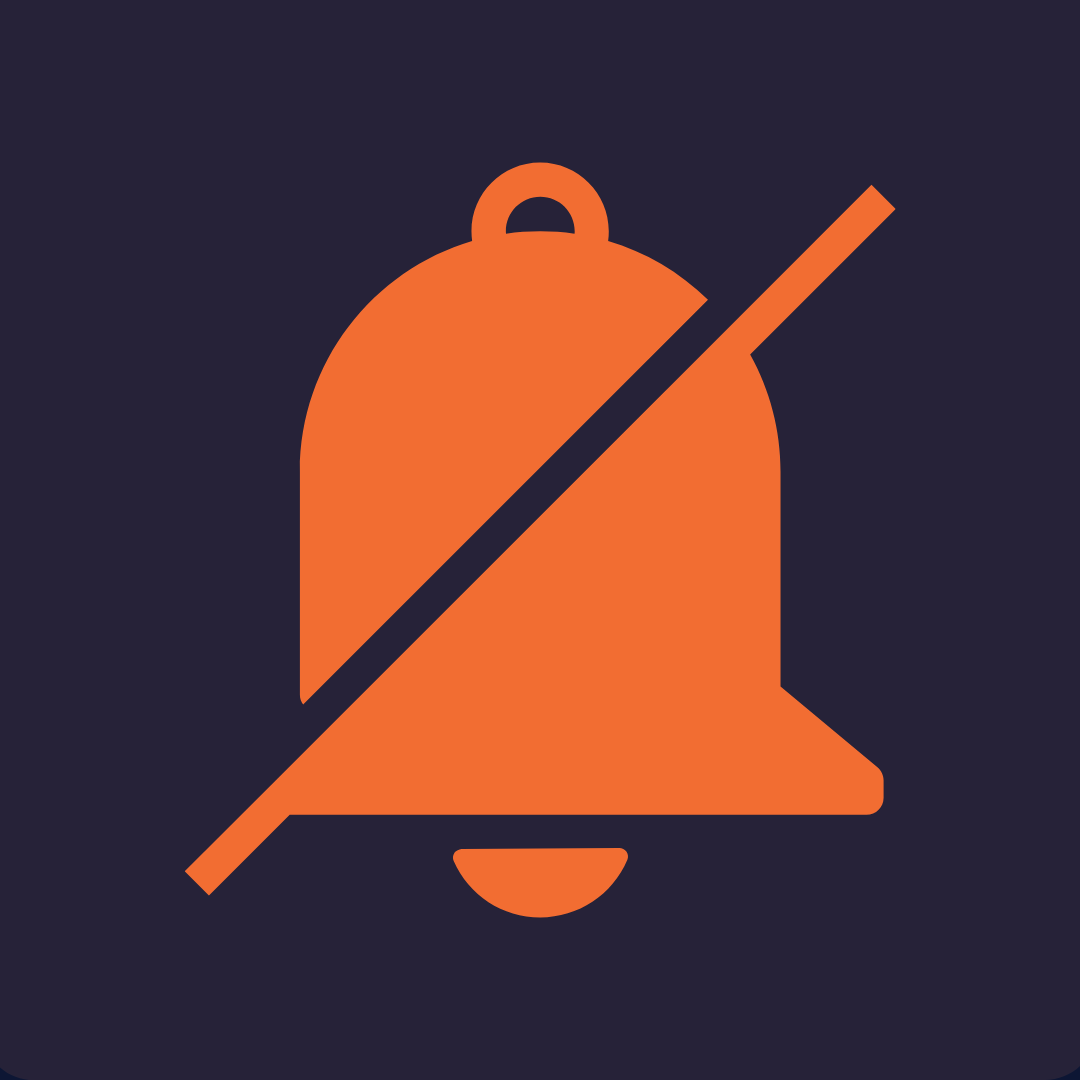 Orange notification bell icon with a diagonal slash indicating notifications off or muted.