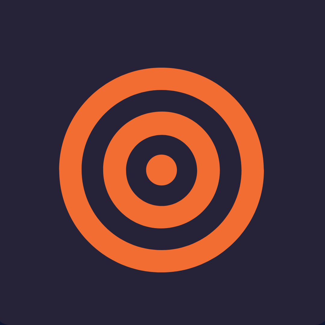 Orange concentric circles target symbol on dark purple background.