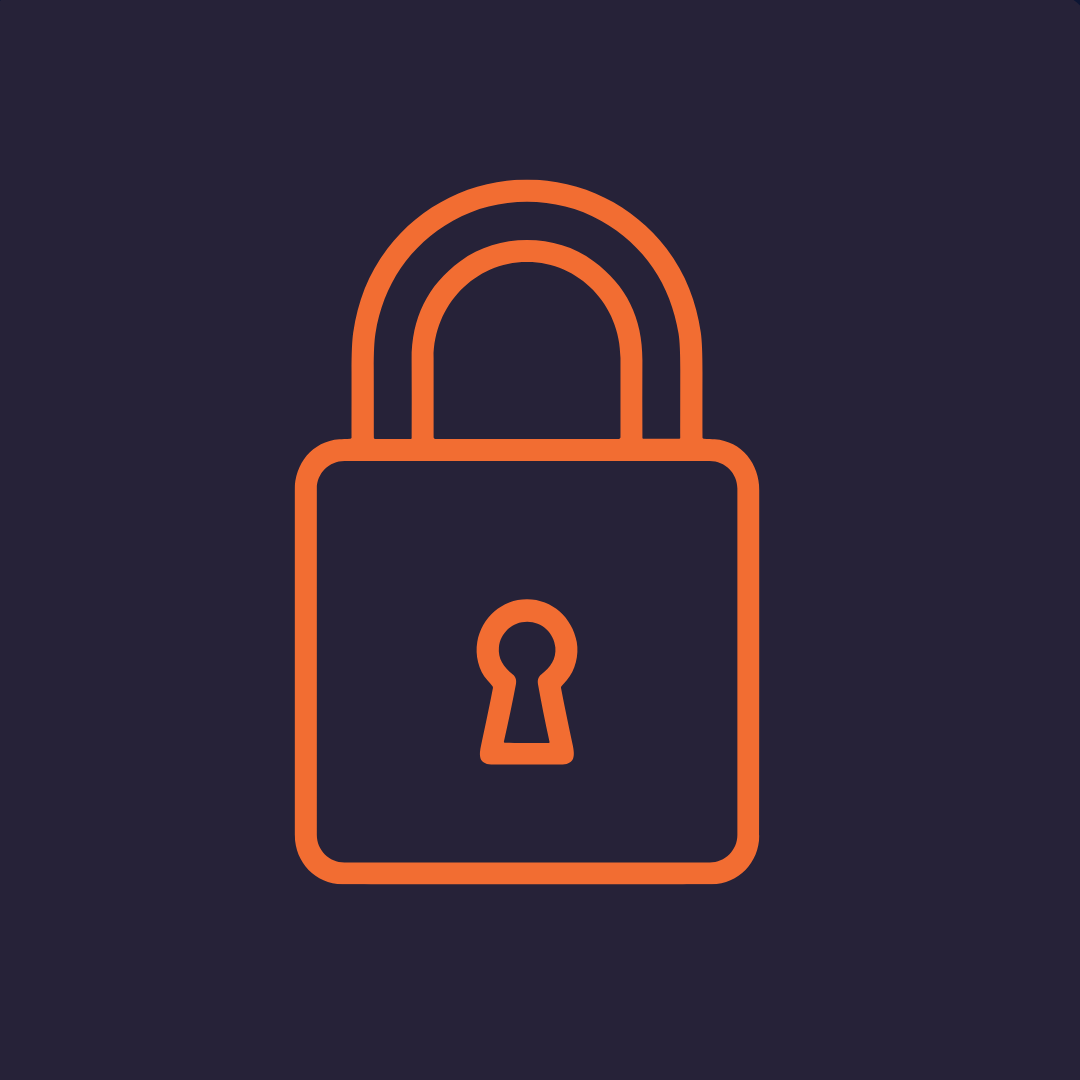 Orange padlock icon on a dark purple background symbolizing security.