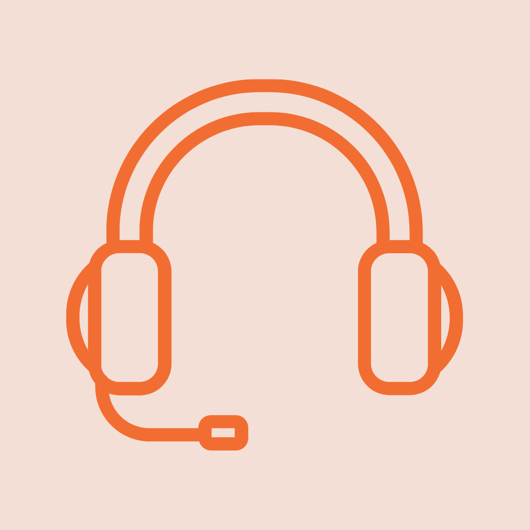Orange outline of a headset with microphone on light beige background.