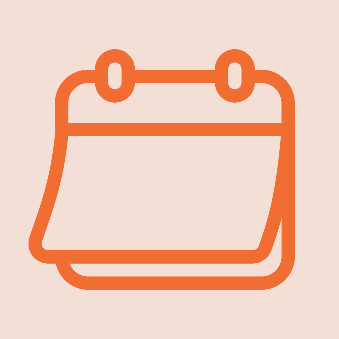 Icon of an orange calendar with two rings on top against a light beige background.