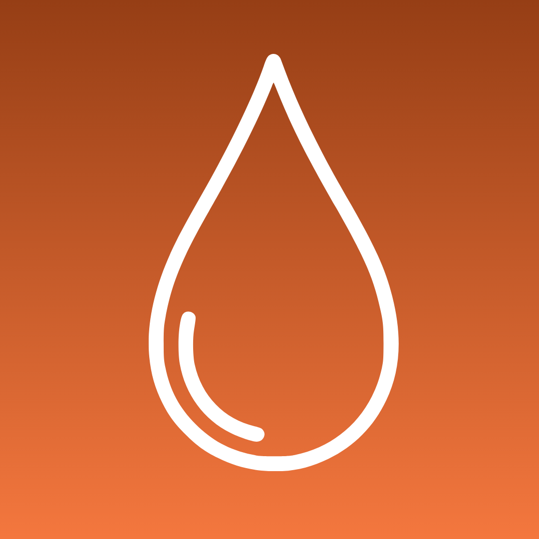 White outlined water droplet icon on an orange gradient background.