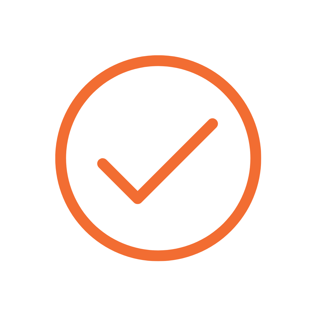 Orange check mark inside an orange circle on a transparent background.