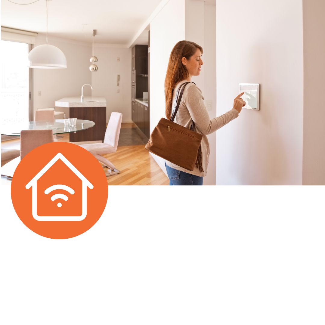 Person using a smart home app on a tablet to control connected devices