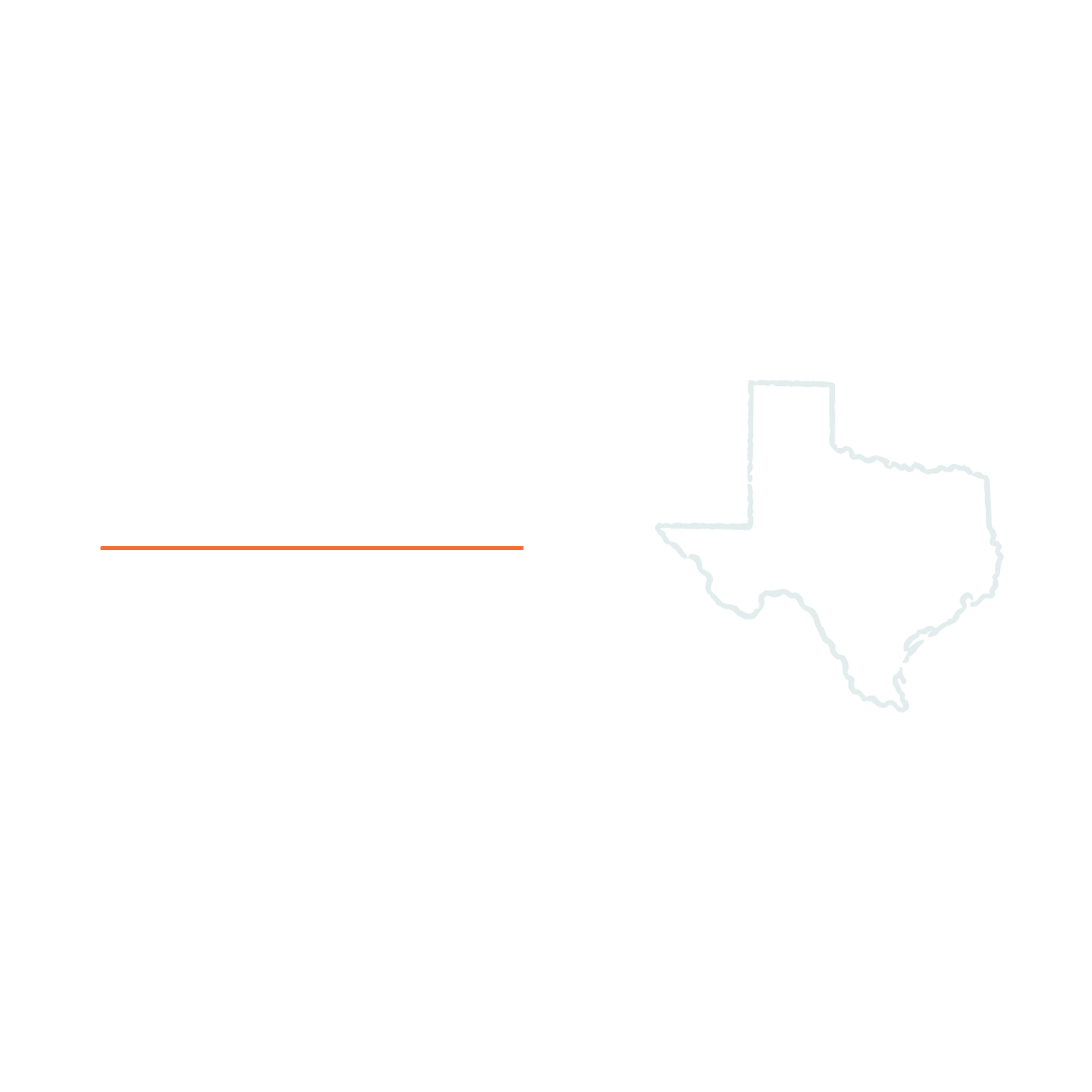 Outline map of Texas with text about Texas criminal procedure law in black and orange colors.