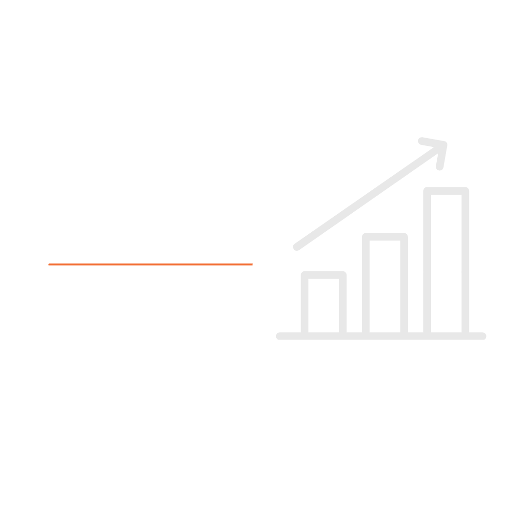 Minimal bar chart with three ascending bars and an upward arrow indicating growth.