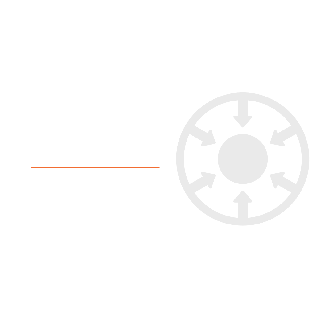 Gray circle with six arrows pointing inward toward a smaller central circle, symbolizing focus or core.