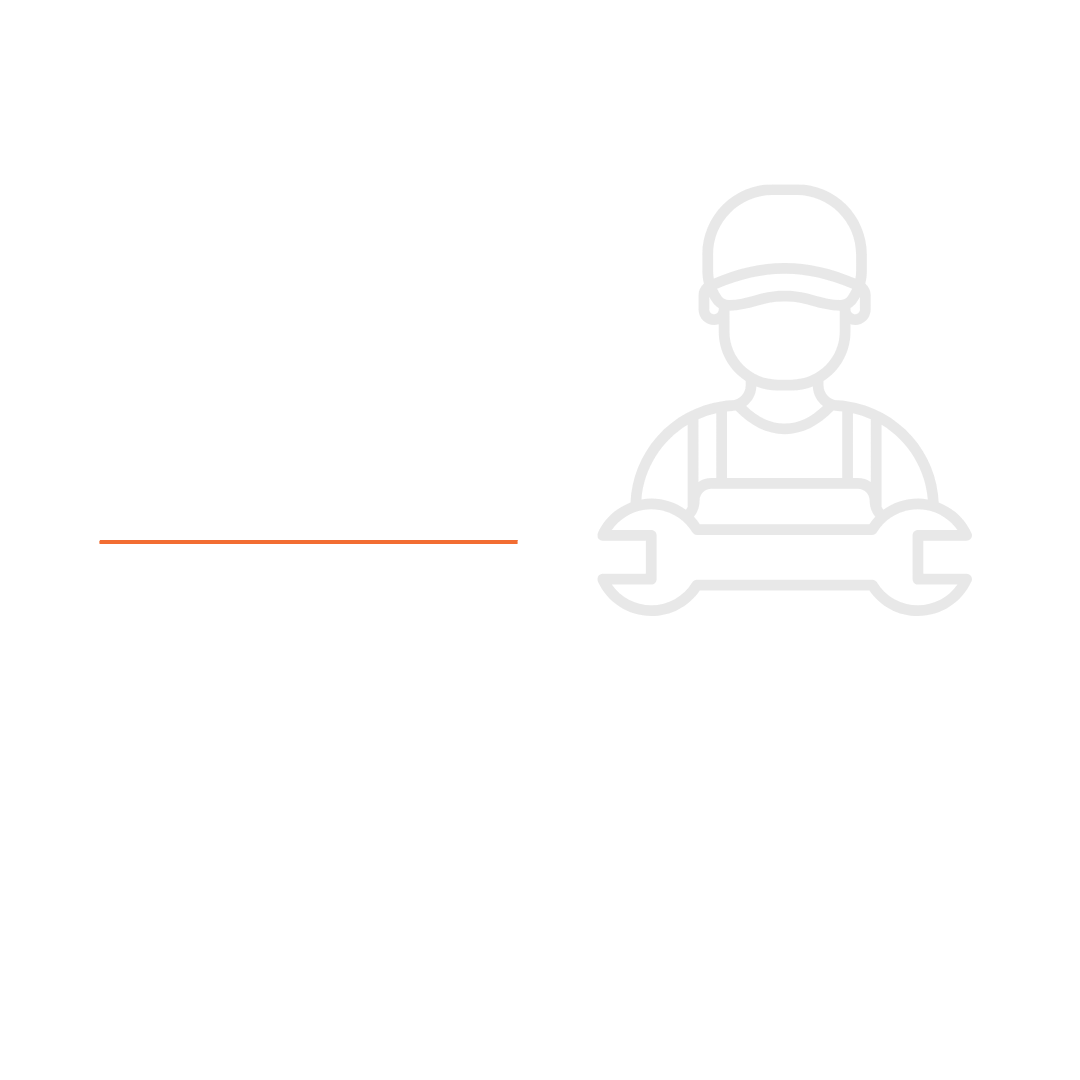 Line art icon of a worker in a cap holding a large wrench.