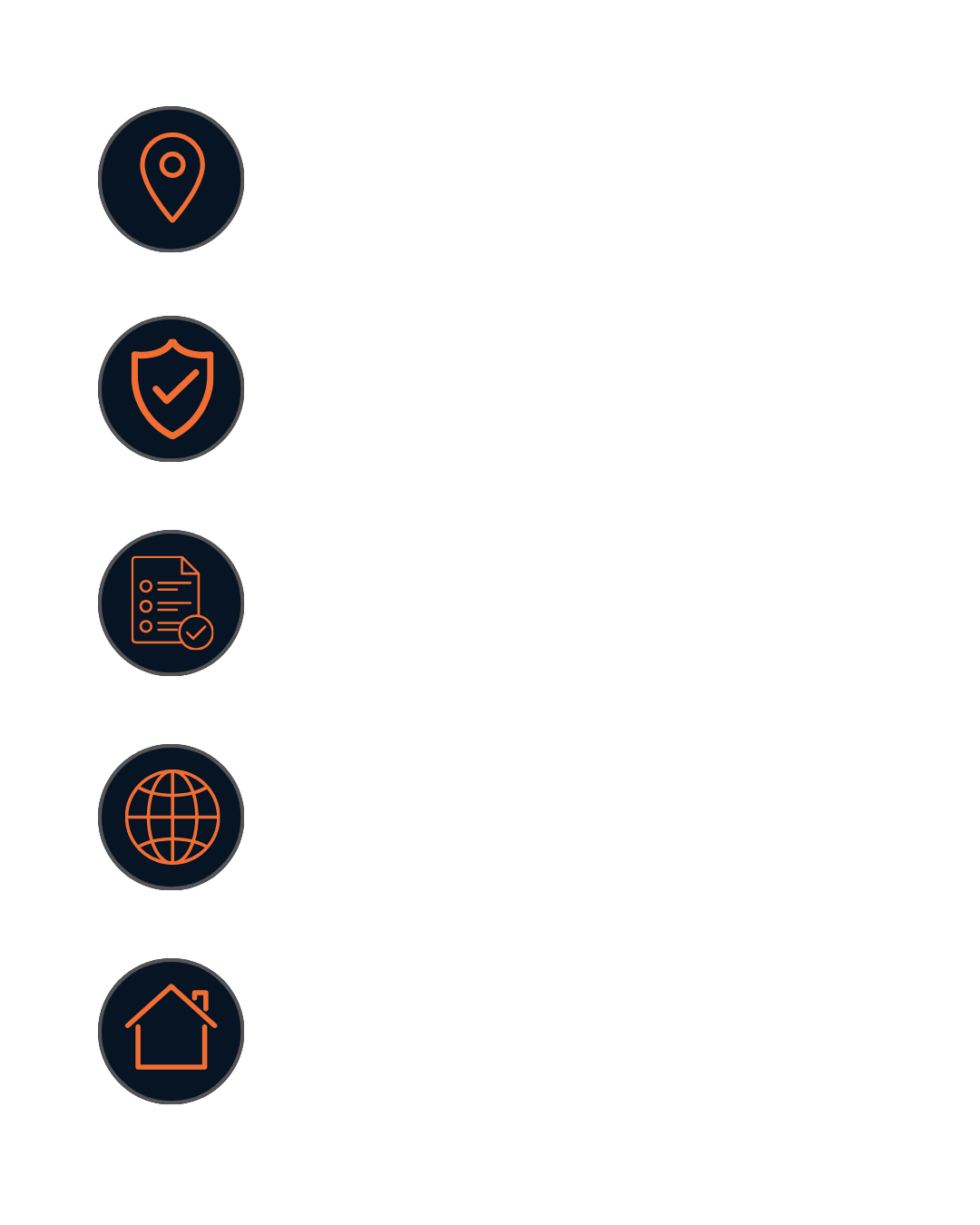 Vertical list of service benefit icons including local team support, urgent installation, transparent terms, and personalized service