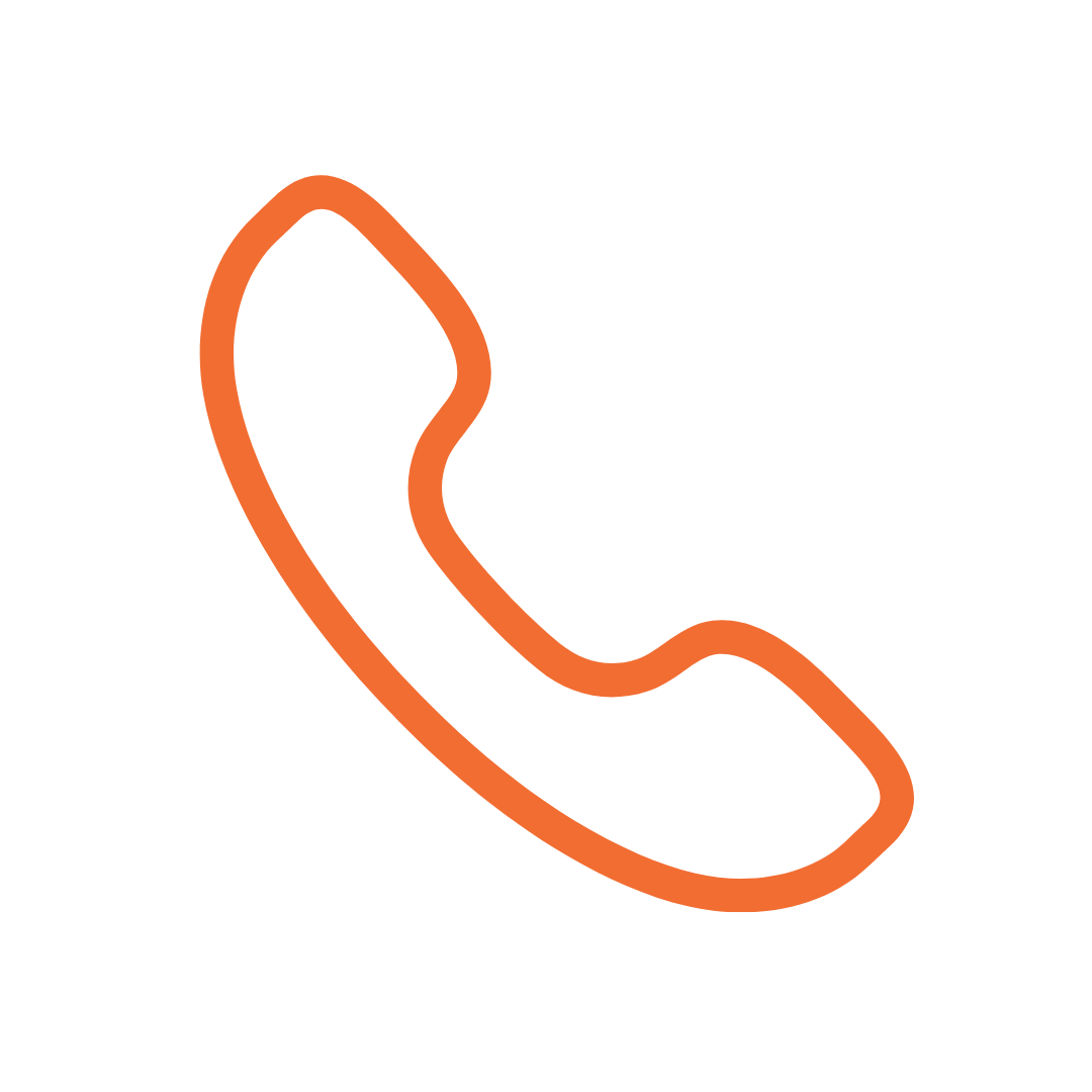 Orange outline of a classic telephone handset on a black background.