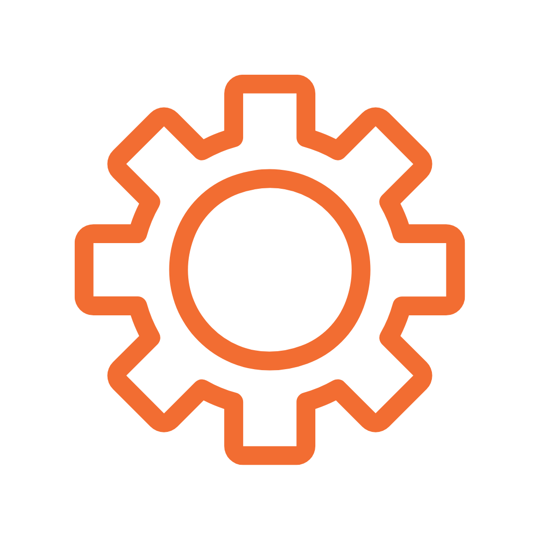 Orange gear icon symbolizing settings or configuration on a black background.