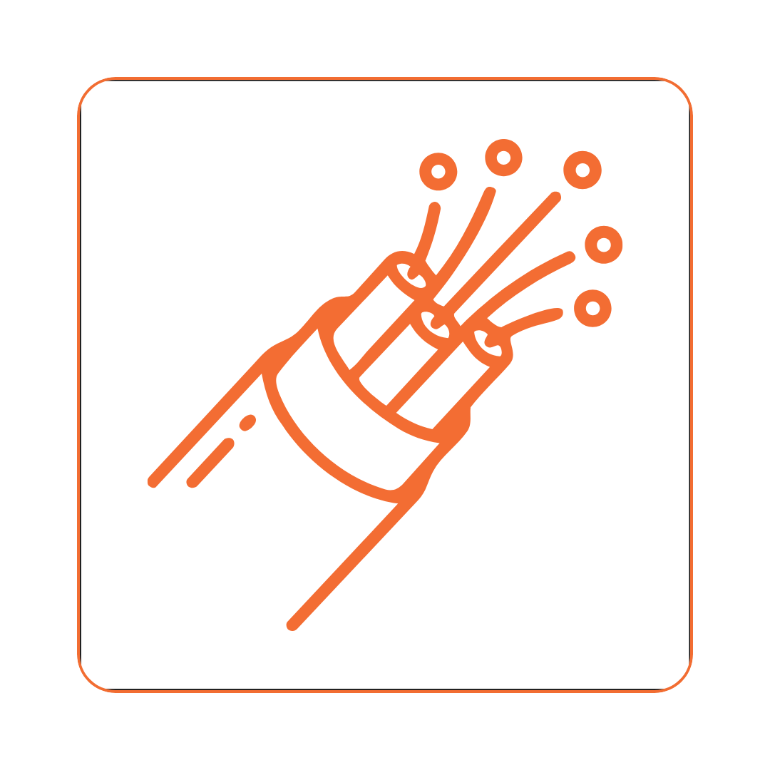 Orange outline of a fiber optic cable with multiple strands and connectors on a black square background.