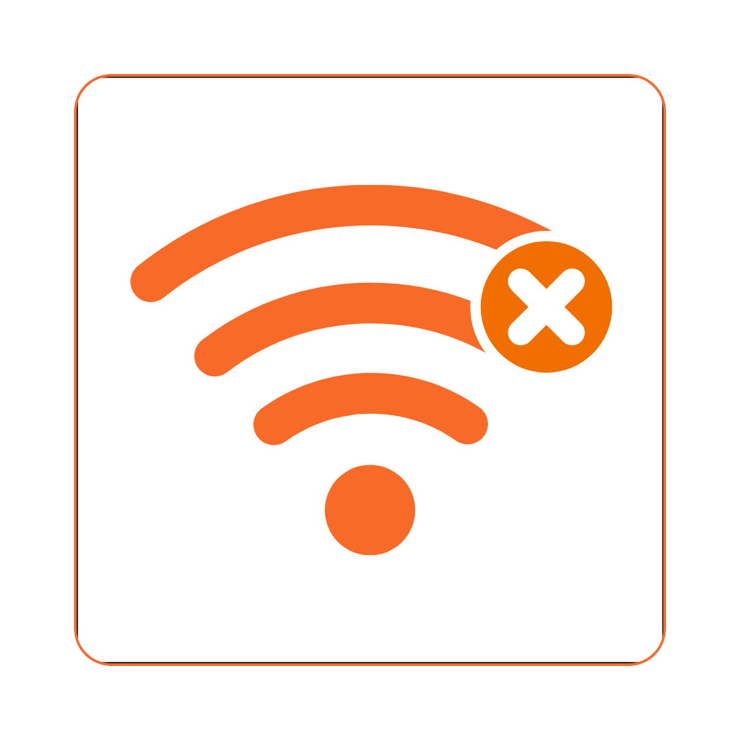 Orange Wi-Fi symbol with a white X in a circle indicating no internet connection.