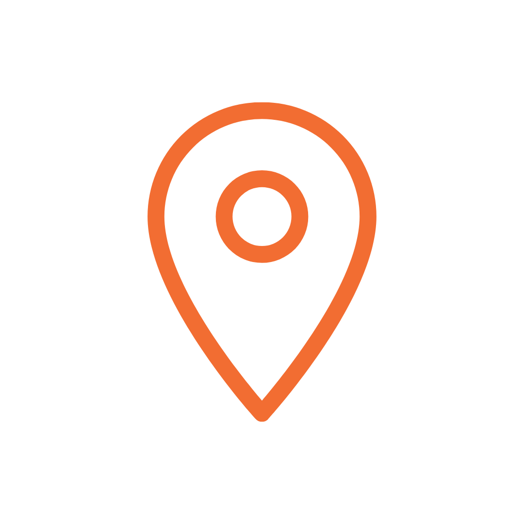 Orange map pin location icon on a black background.