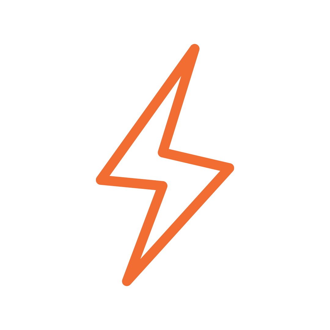 Orange lightning bolt icon on a transparent background.