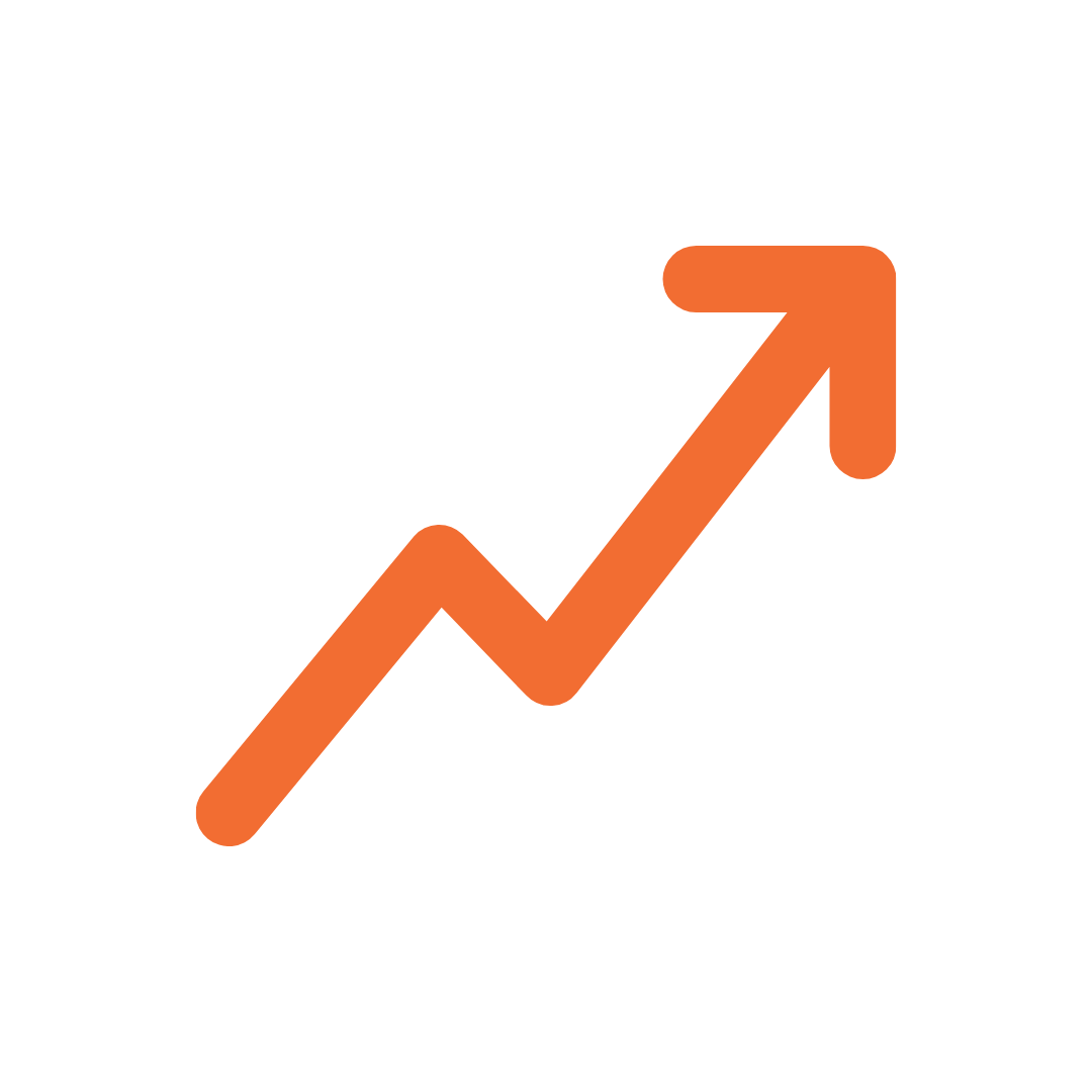 Orange arrow zigzagging upwards to the right, symbolizing growth or progress.