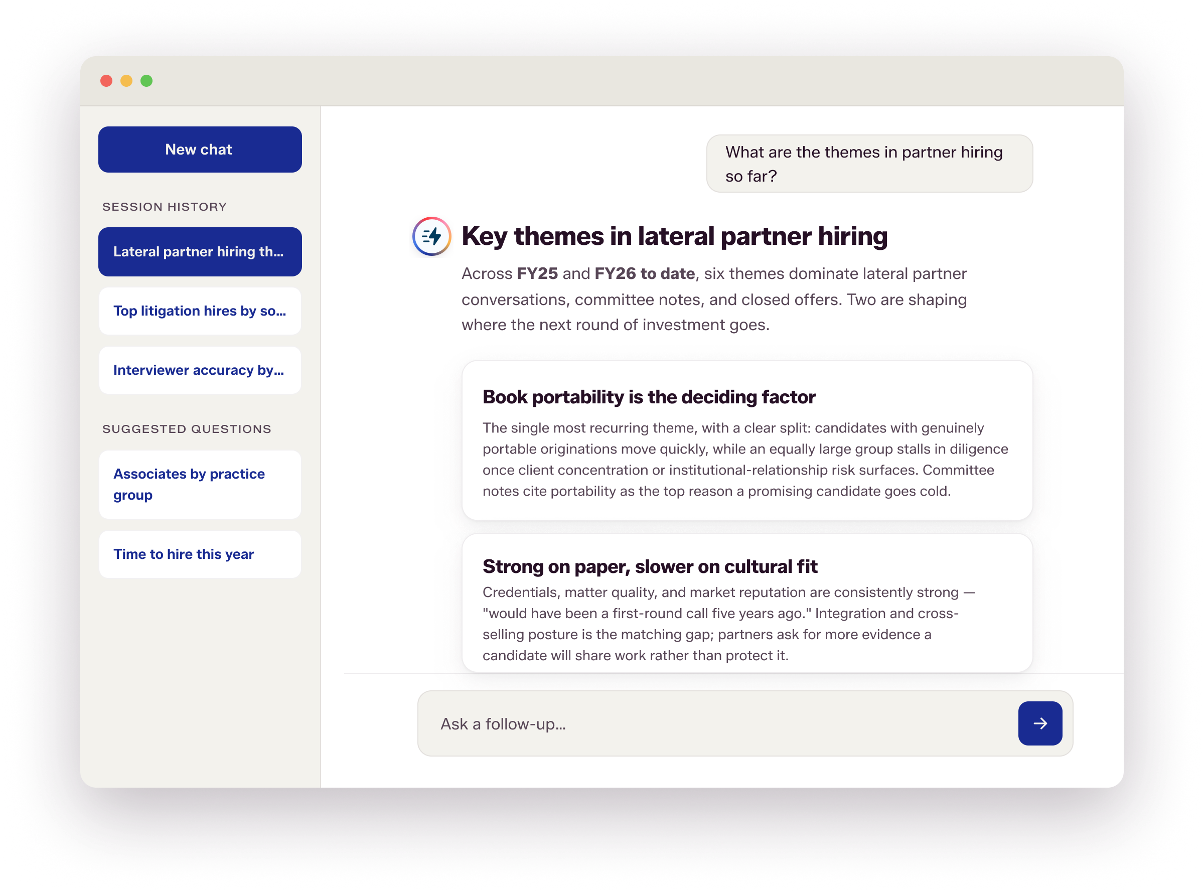 Flo AI natural-language chat for legal talent data