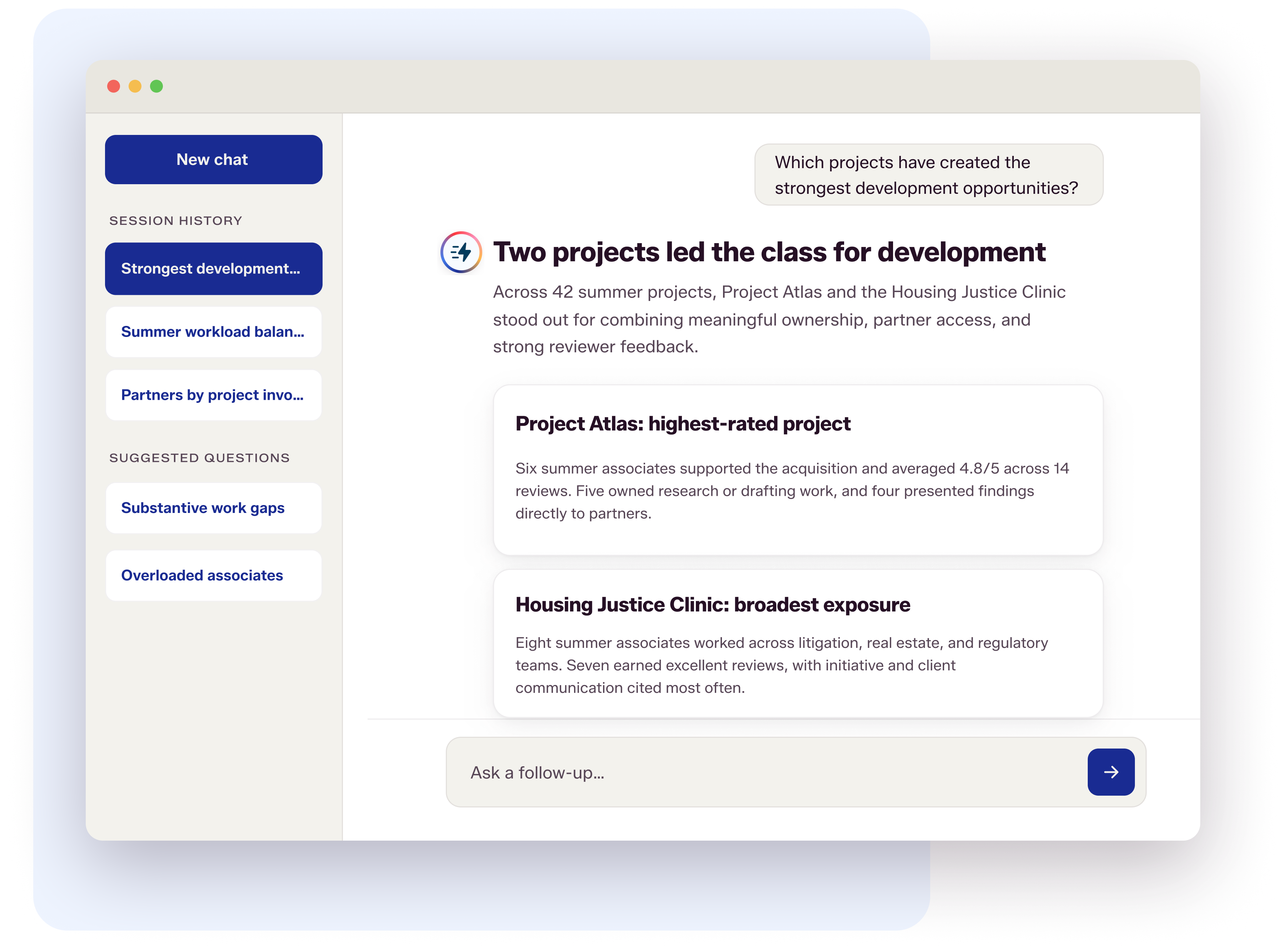 Flo AI natural-language chat for legal talent data