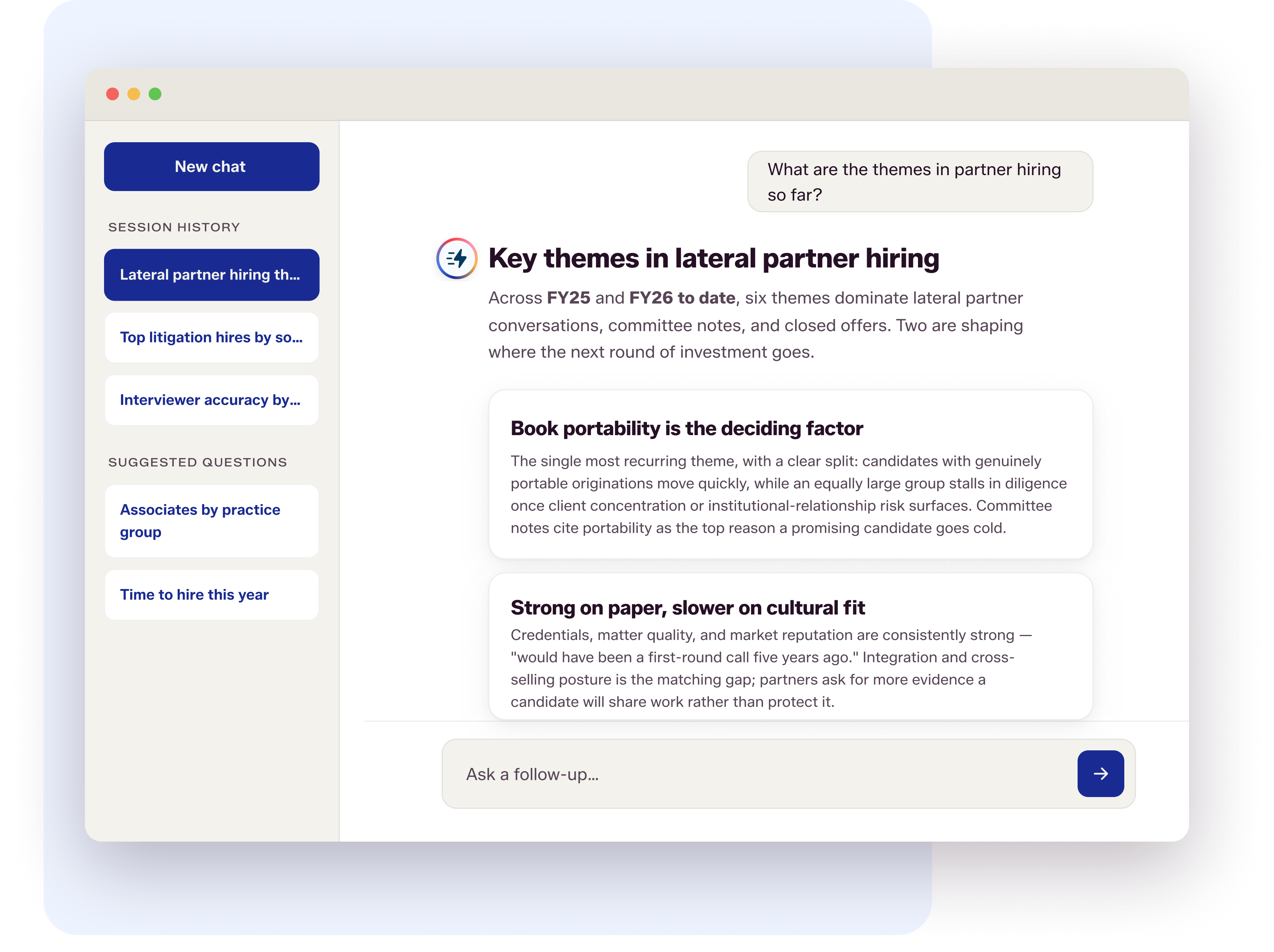 Flo AI natural-language chat for legal talent data