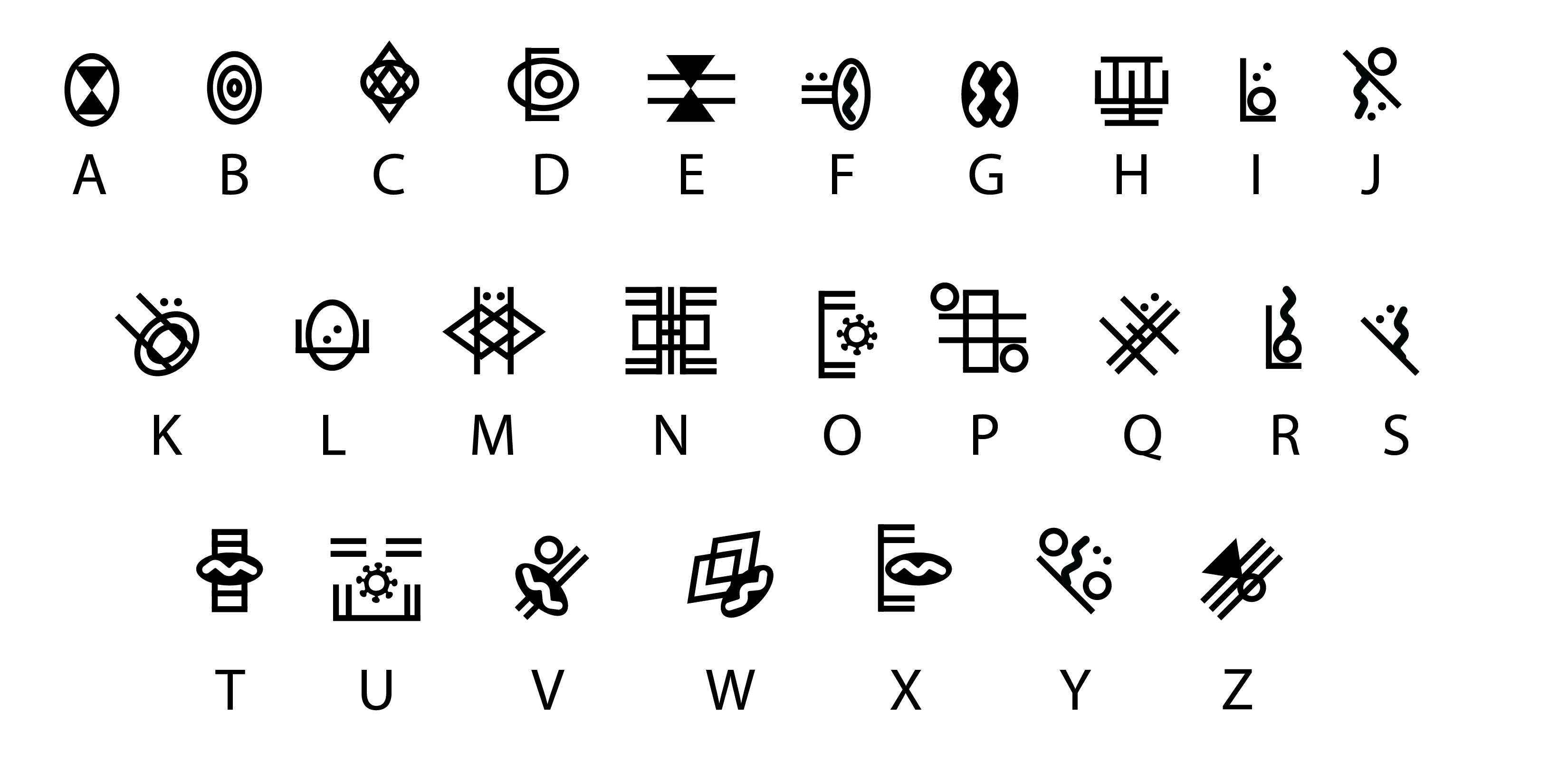 Adinkra inspired alphabet used to decode throughout the festival.