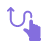 Purple hand with index finger pointing at a directional arrow icon
