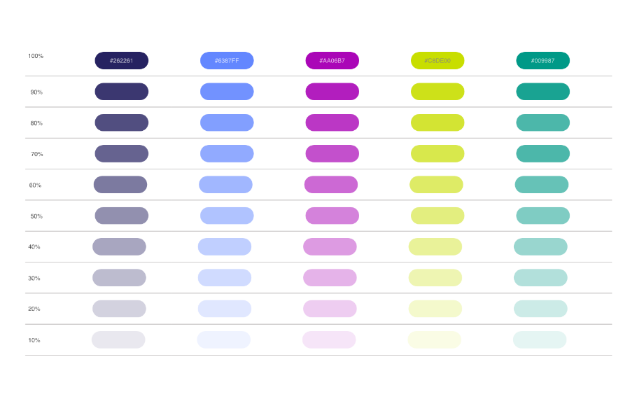 Design specs for color and tint palette