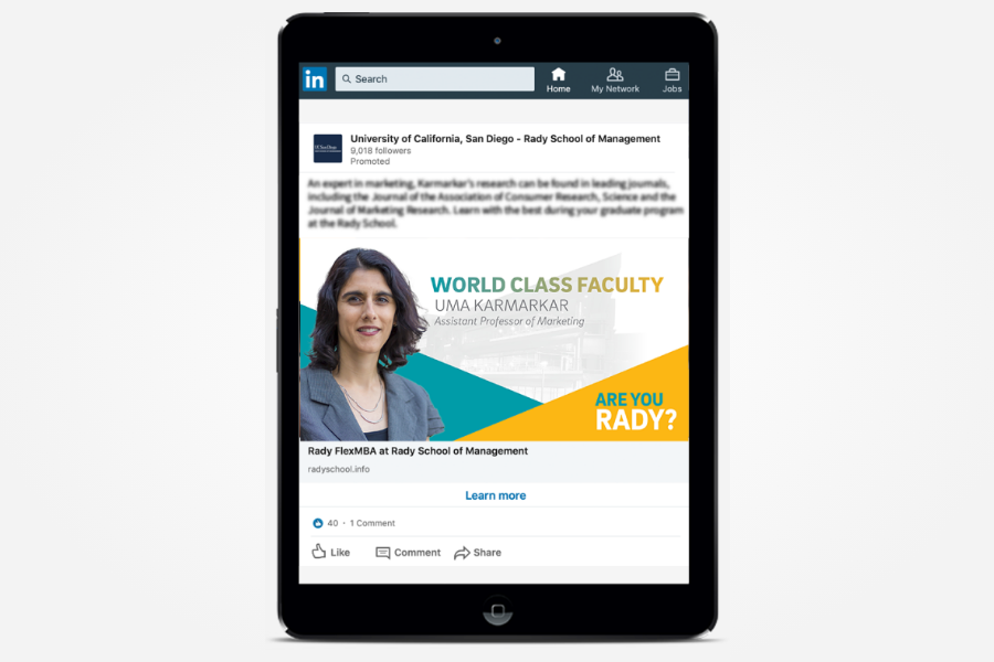 LinkedIn ad on tablet for world class faculty