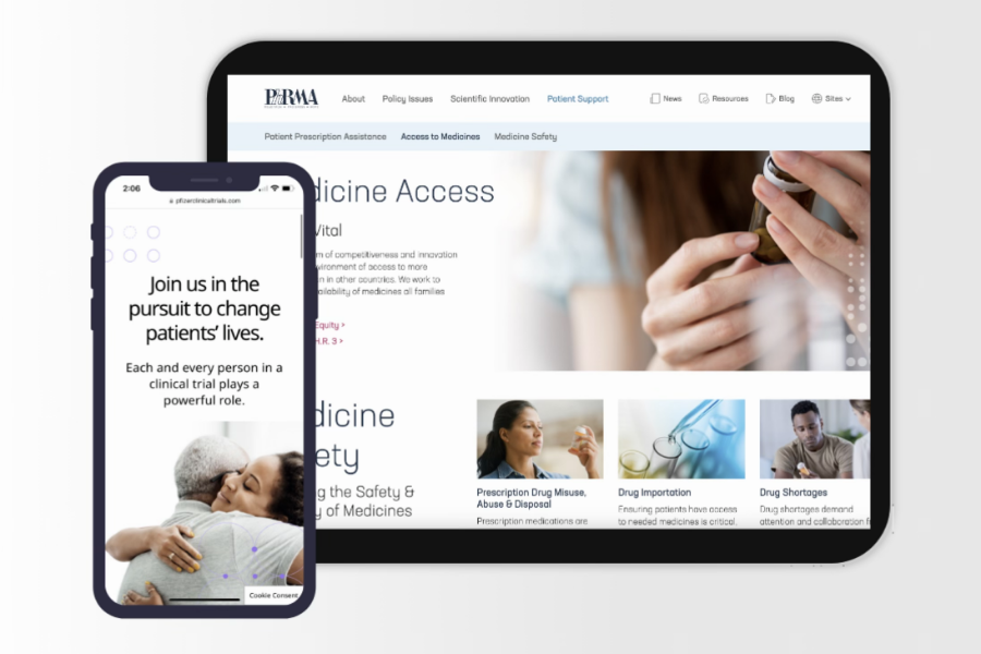 Two mobile screens showing softness and warmth through gradients, blurs and tons of patient photography
