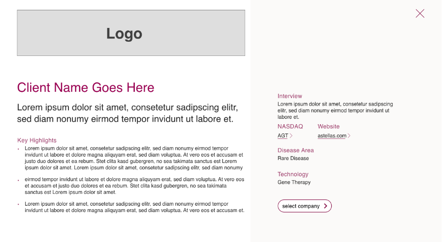 Designed version of client information showing how clean, simple branding is applied