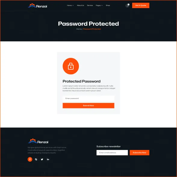 Password protected page of Renzai website with a password input box and a submit button.
