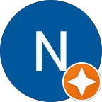 Blue circular icon with a white capital letter N and an orange star badge on the lower right.