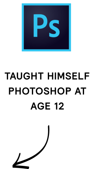 Image and text that reads "taught himself photoshop at age 12"