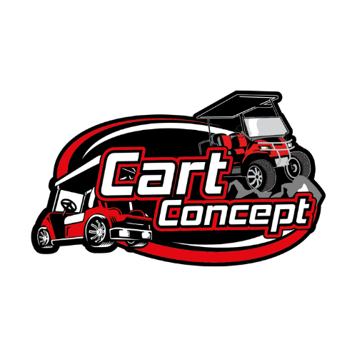 Logo with red and black golf carts and the text Cart Concept on a black background.