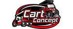 Cart Concept logo with text and a stylized red and black golf cart graphic on a black background.