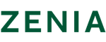 Zenia wordmark logo in dark green capital letters.