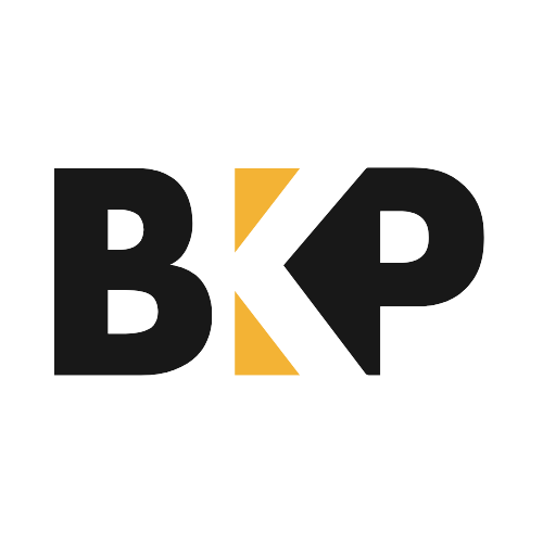 BKP letters with stylized orange K in the center against a black background.