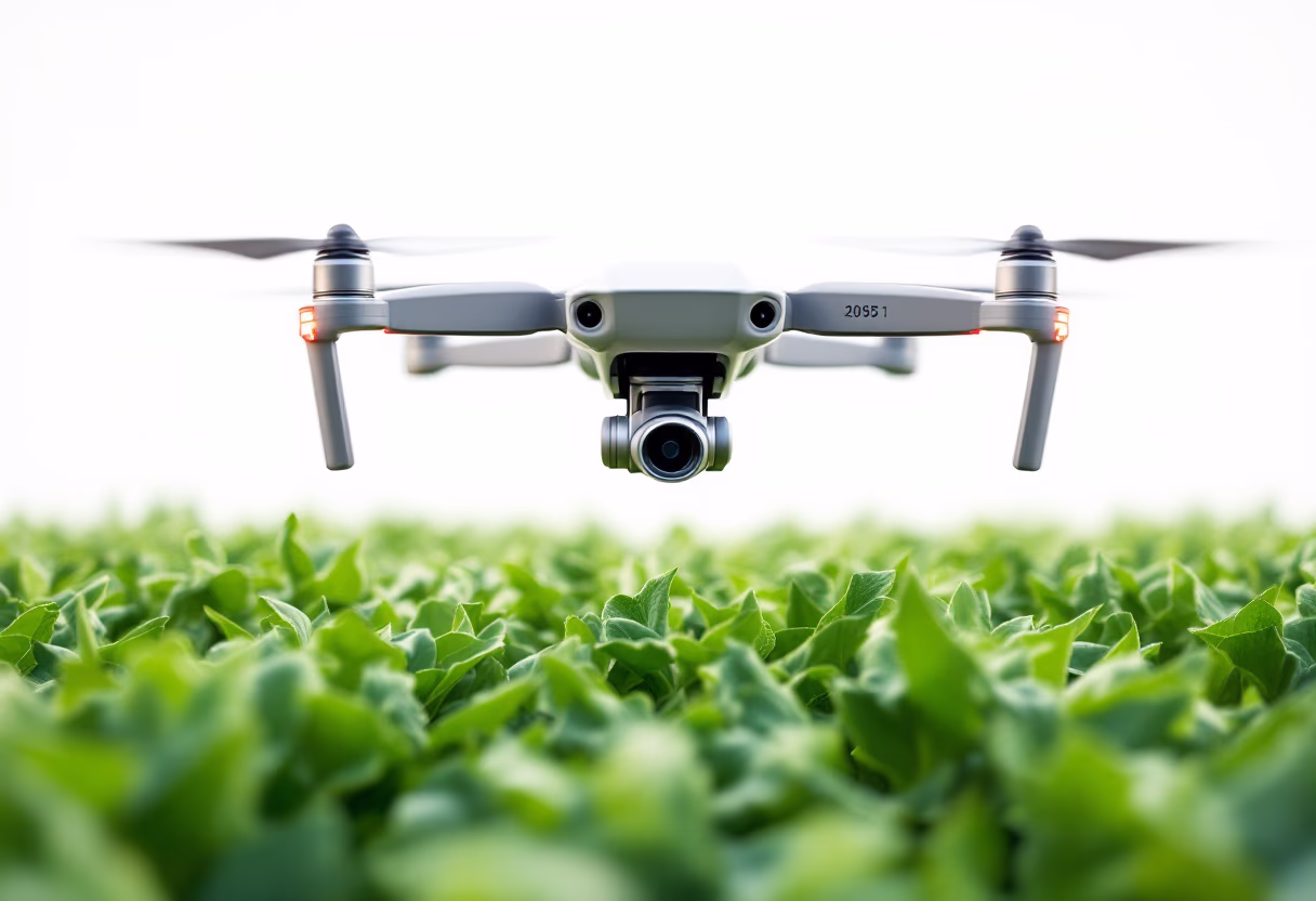 image of drone surveying crops