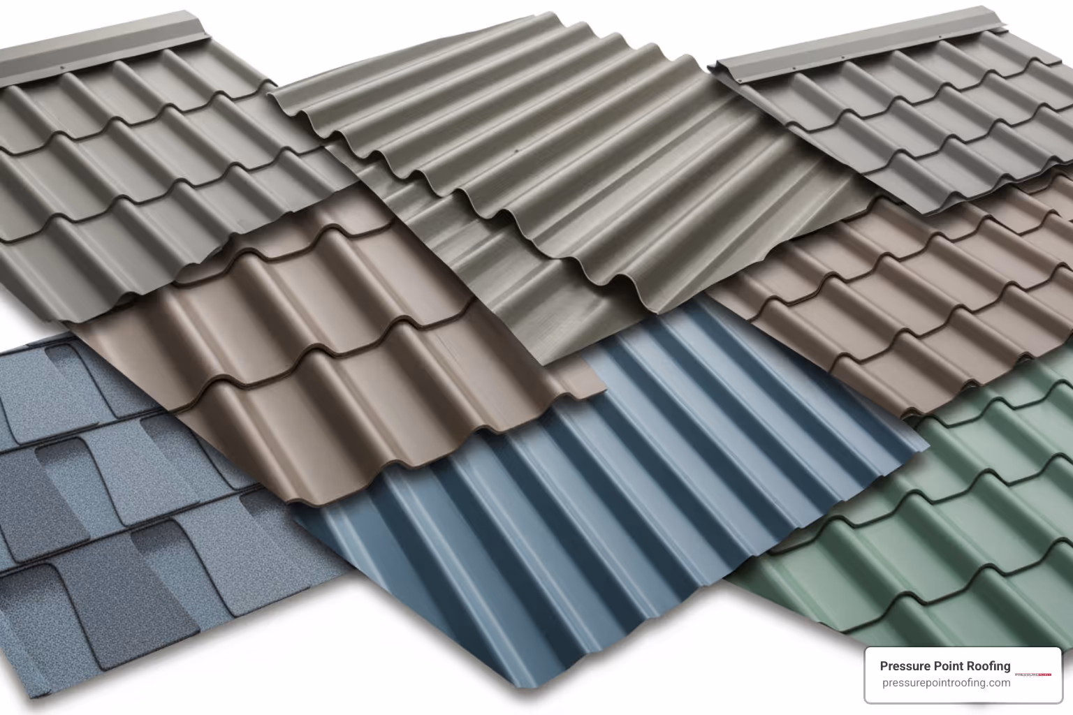 collage of different metal roof colors and finishes - metal roofing in phoenix, or