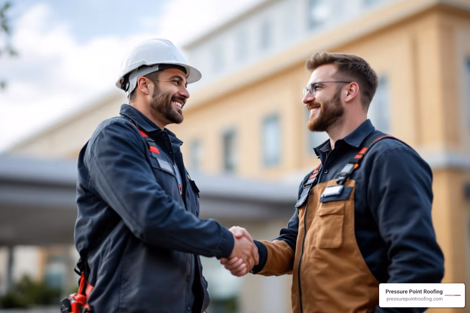 professional roofer shaking hands with a client - commercial roofing in central point, or