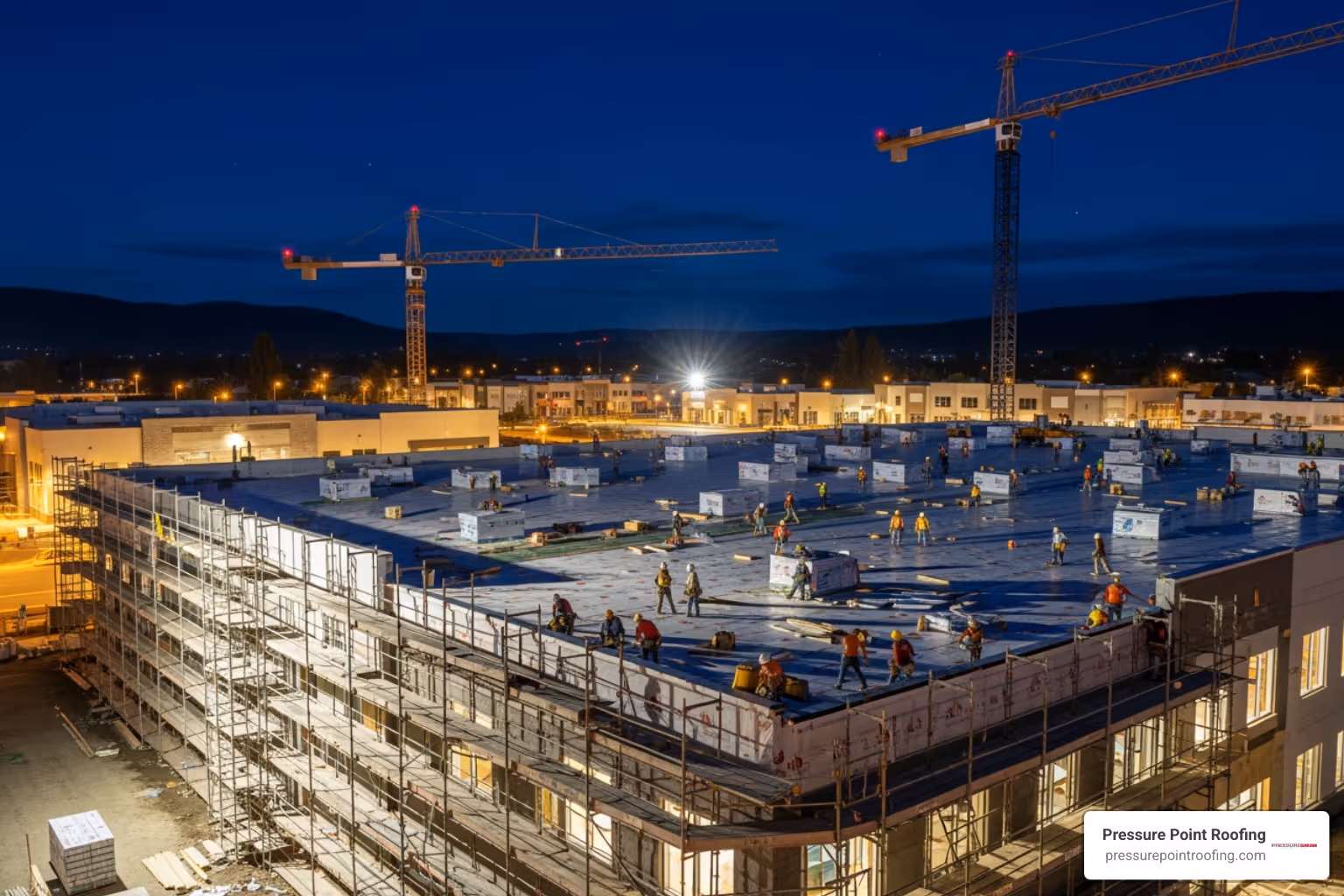 Infographic detailing the benefits of rapid roof installation on a new build, showing icons for weather protection, timeline adherence, and prevention of damage. - 24 hour roofing new construction in central point, or