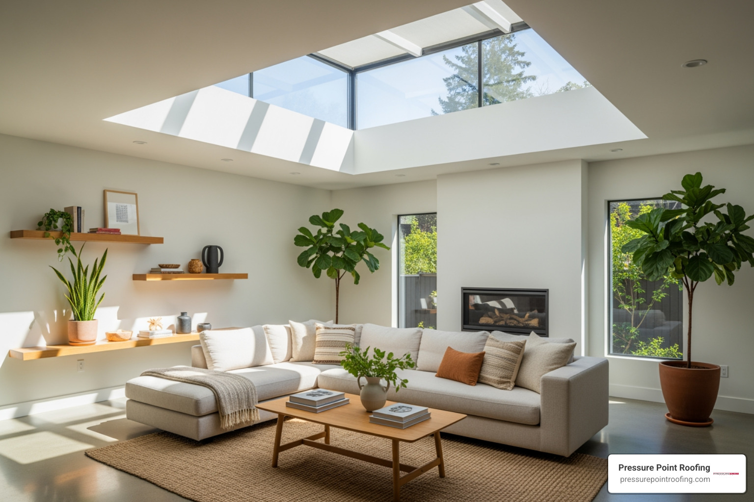 Infographic showing the residential skylight installation process: 1) Free consultation and roof inspection, 2) Custom placement planning for optimal light, 3) Professional installation with proper flashing and sealing, 4) Interior finishing and cleanup, 5) Final inspection and maintenance guidance. Typical timeline: 1-2 days. Key benefits highlighted: Natural light enhancement, energy efficiency, increased home value, mood improvement, reduced artificial lighting costs. - residential skylight installation in medford or