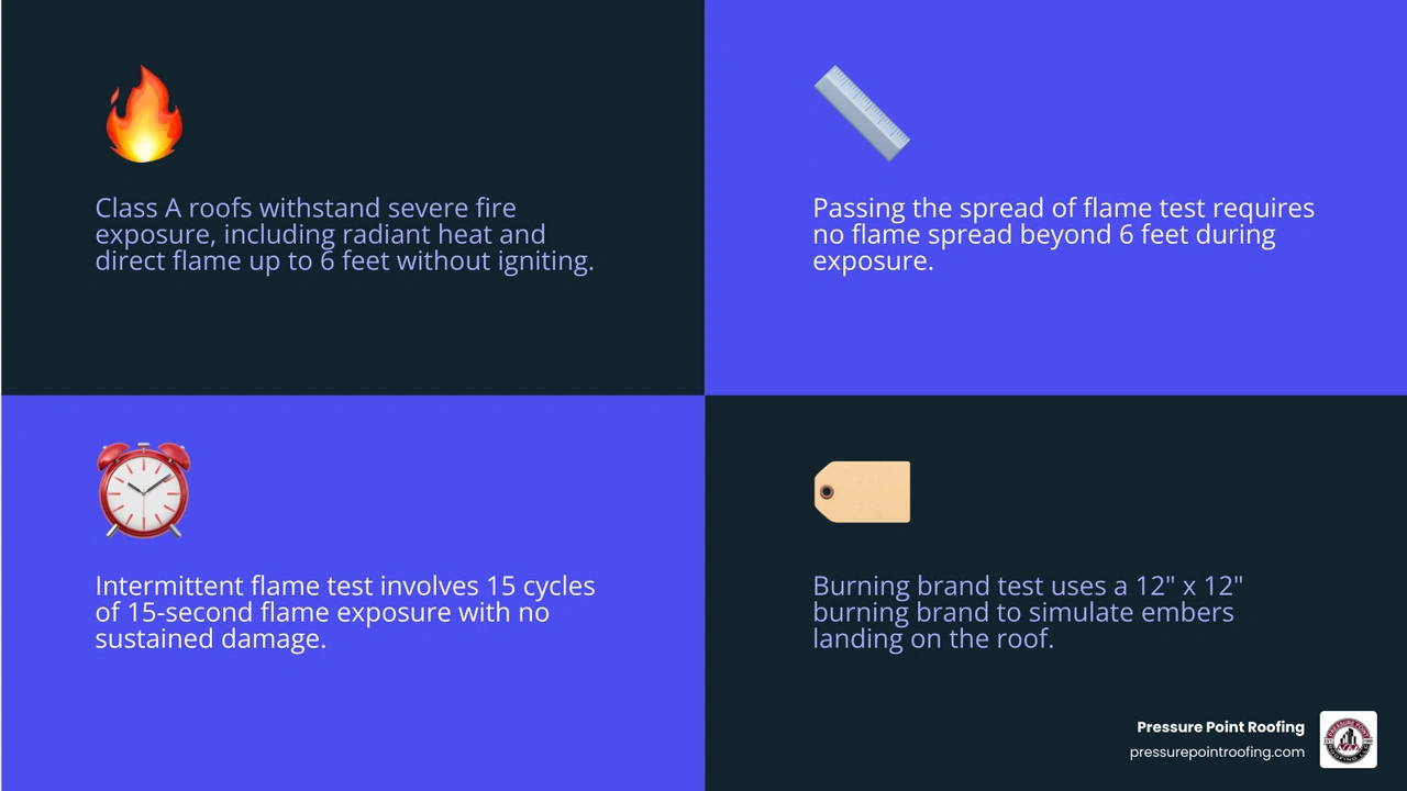Infographic comparing Class A, B, and C fire ratings including flame spread, brand size, and exposure level - class a fire