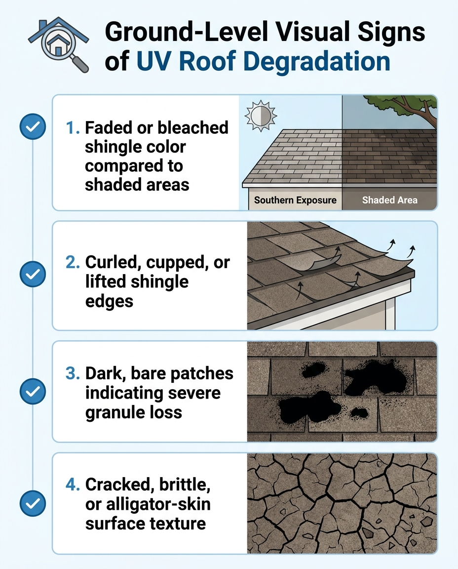 Ground-Level Visual Signs of UV Roof Degradation