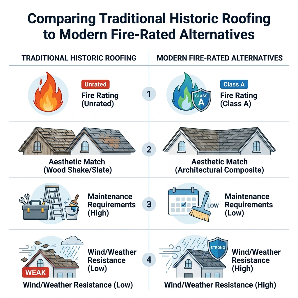 Comparing Traditional Historic Roofing to Modern Fire-Rated Alternatives