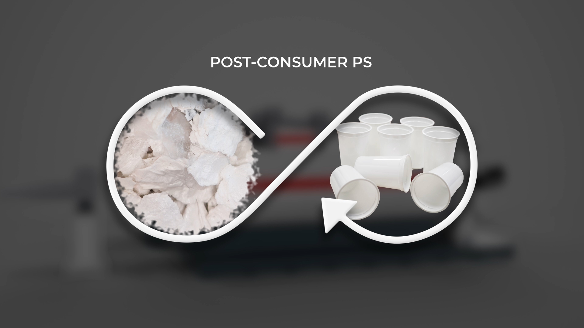 post-consumer PS flakes and rPS cup