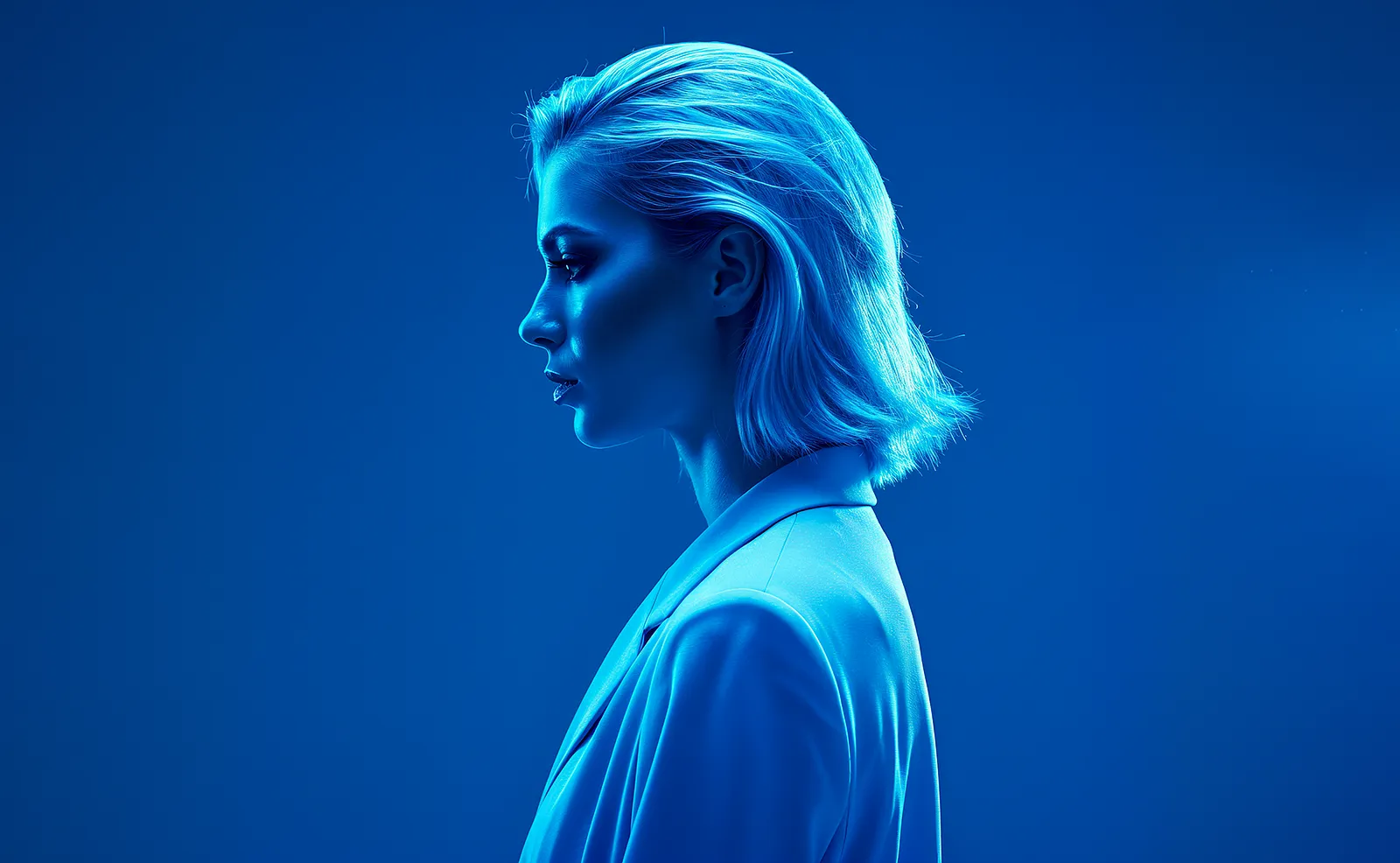 woman in blue background