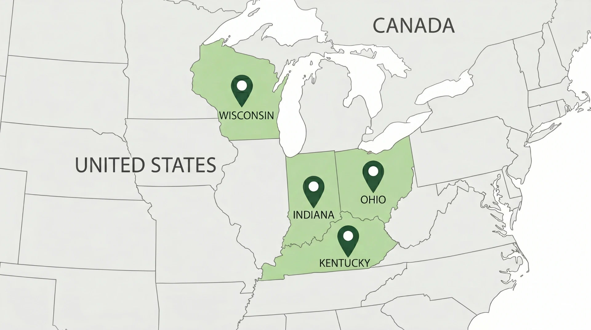 World map with pinned locations showing Go Hood Pro service areas across the Midwest