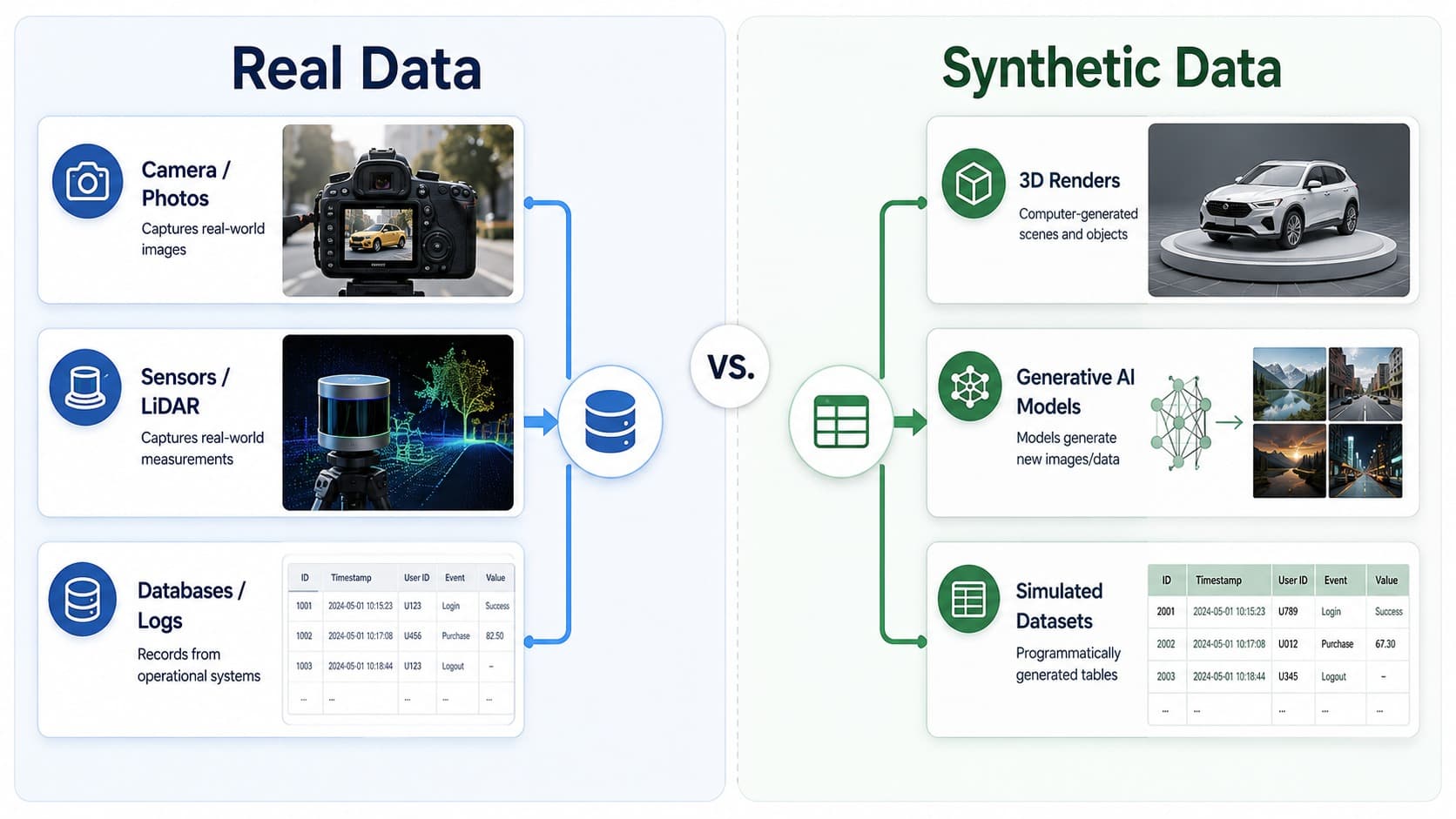 Real data vs synthetic data comparison diagram