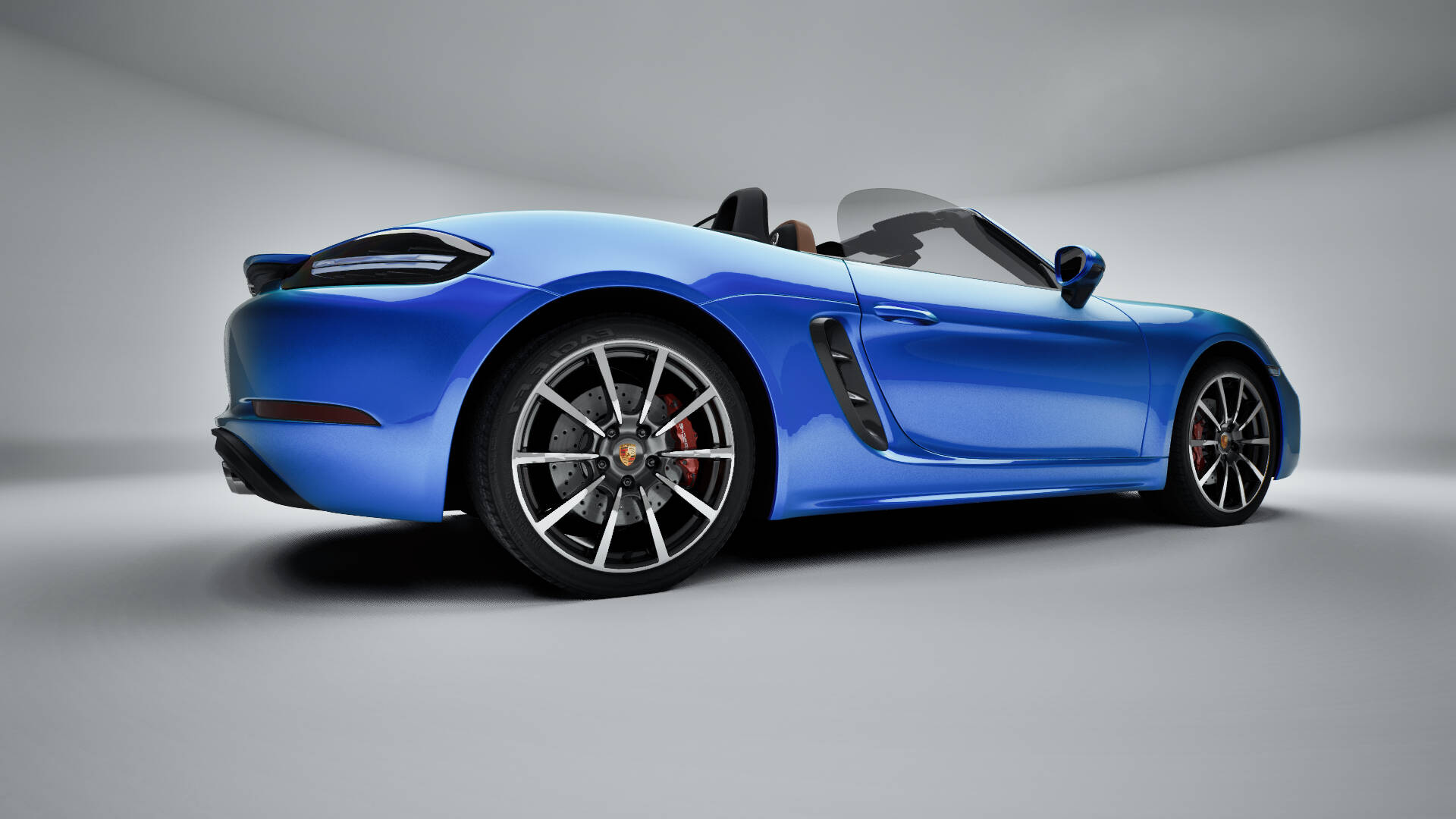 Synthetic training render of a blue sports convertible in a white studio